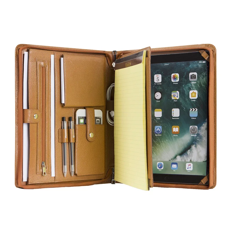 Handmade Genuine Leather Portfolio A4 Folder Document Organizer, Personalise Business Travel Padfolio Portfolio Case- Brown - Цвет: Brown-Pro 12.9(2017)
