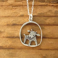 new retro animal fawn round pendant necklace womens fashion metal vintage accessories party jewelry