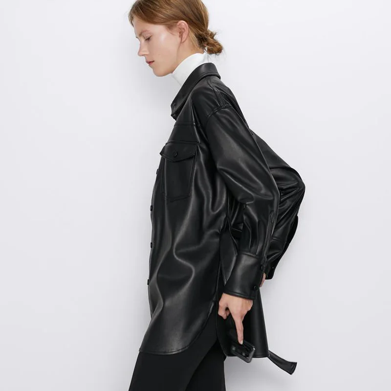Пальто из искусственной кожи, женские модные облегающие куртки из искусственной кожи, женские элегантные пальто с поясом и карманами на тал... от AliExpress RU&CIS NEW