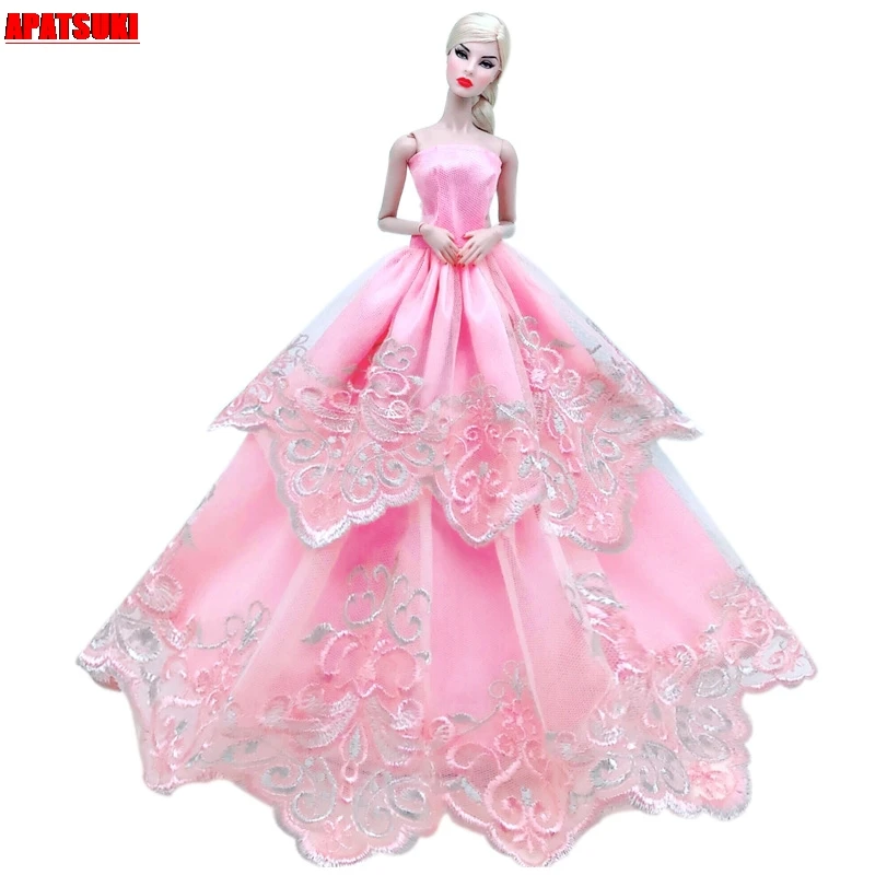 

Pink Floral Lace Wedding Dress For Barbie Doll Outfits Princess Party Gown Fashion Doll Clothes For 1/6 BJD Dolls Accessories