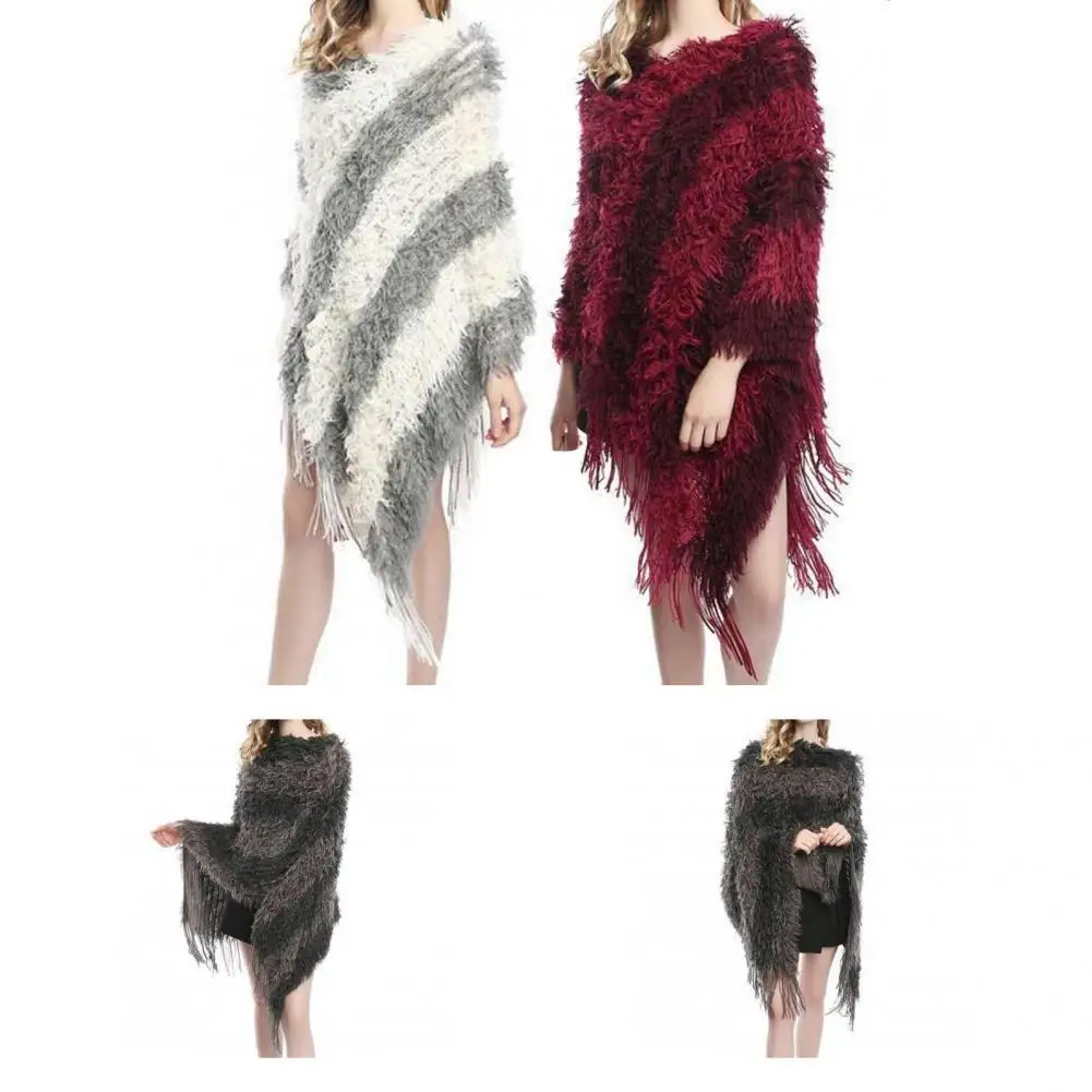 

Women Sweater Cape Tassel Cloak Coat Knitted Loose-fitting Wrap Shawl