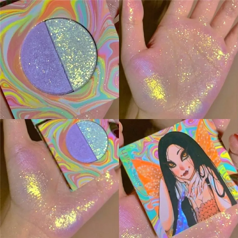 Дьявол двухцветный мерцающий и сияющий хайлайтер пудра глиттер палитра