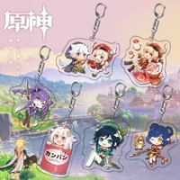 anime game genshin impact keychain cute zhongli mona character acrylic figure keyrings key holder bag pendant barbara trinket