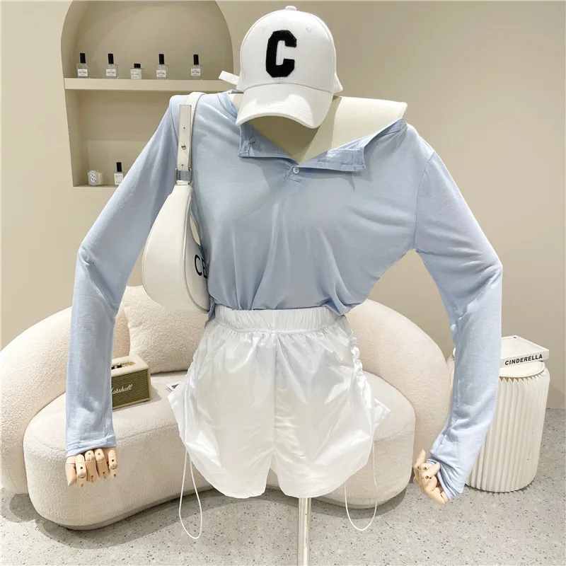 

New Women's Clothing Summer 2021 Fashion High waist Drawstring pleated solid shorts versatile wide leg casual pants