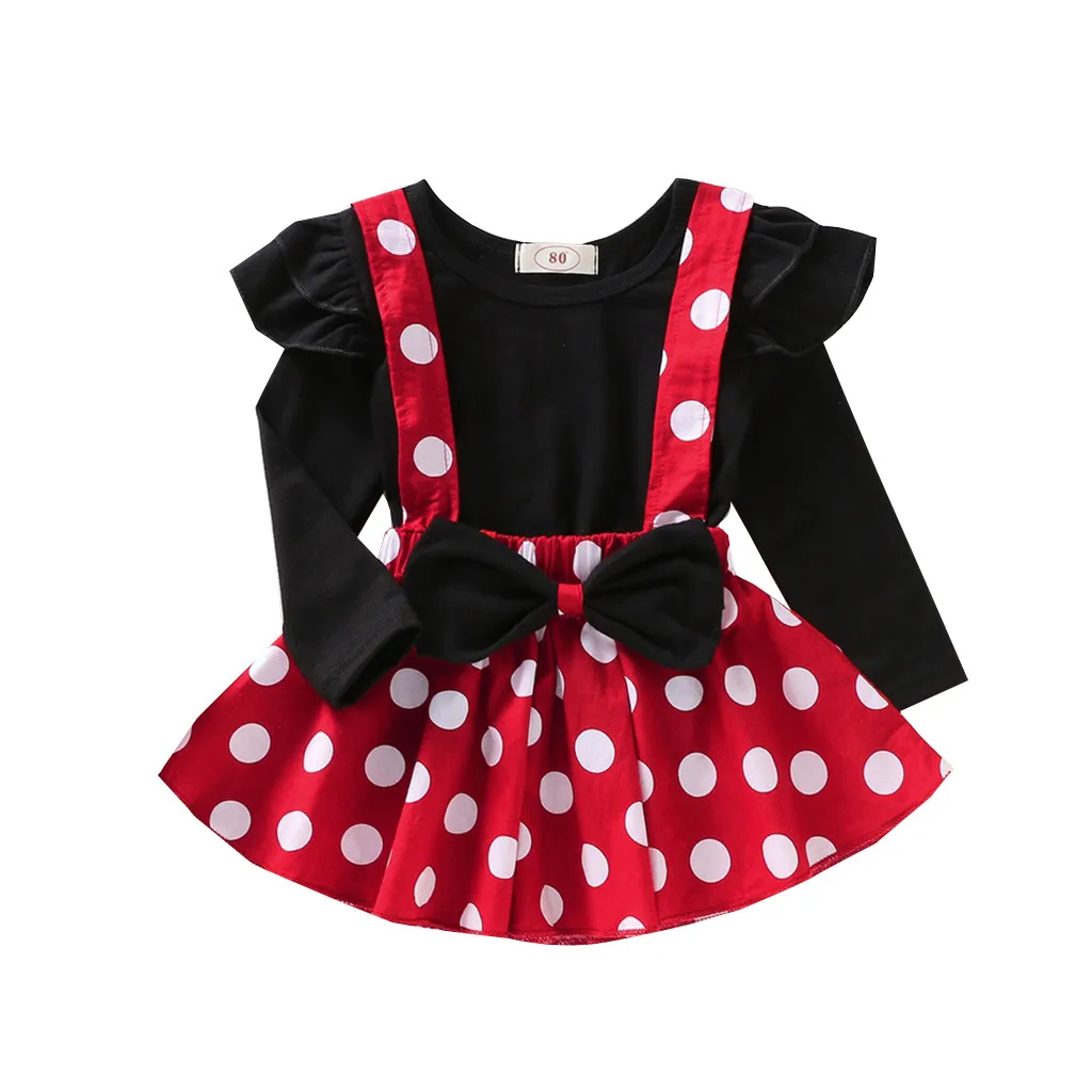 

Toddler Baby Girl clothes Ruffles T-Shirt Long sleeve Tops +Dot Print Suspender Skirts Sets baby outfits roupa infantil menina