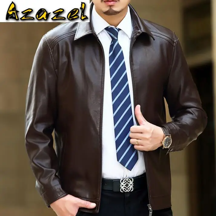 HOT New Men natural sheepskin leather jacket Autumn and winter Brand men's Genuine Leather jackets thickening lapel leather coat