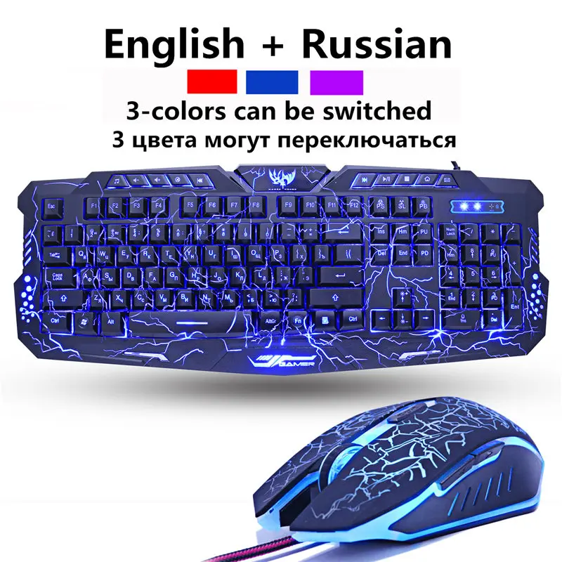 

M200 Russian/English Gaming Keyboard USB Wired Purple/Blue/Red LED Breathing Backlight Pro Gaming Keyboard Mouse Combos