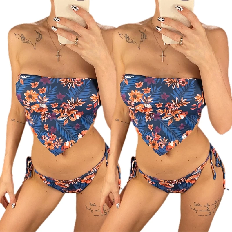 

Женское пикантное бикини из двух частей с трусиками-танга, милый купальник на бретельках, треугольный купальный костюм, летний пляжный кост...