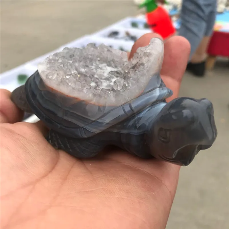 

1pc Natural Agate Crystal Tortoise Statue Home Decoration Healing Stone Meditation Energy Aura Guardian Angel