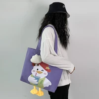 lovely cartoon duck pattern womens canvas bag girlish lolita kawaii one shoulder portable large capacity shopping bags 4 colors