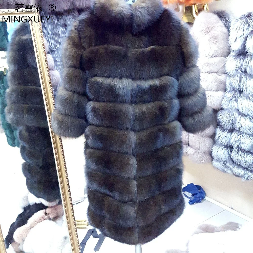 

Pop Brand Winter Real Blue Fox Fur Coat Thick Warm Imitation Of Sables Women's Light Brown Long Jacket The fox fur Coat