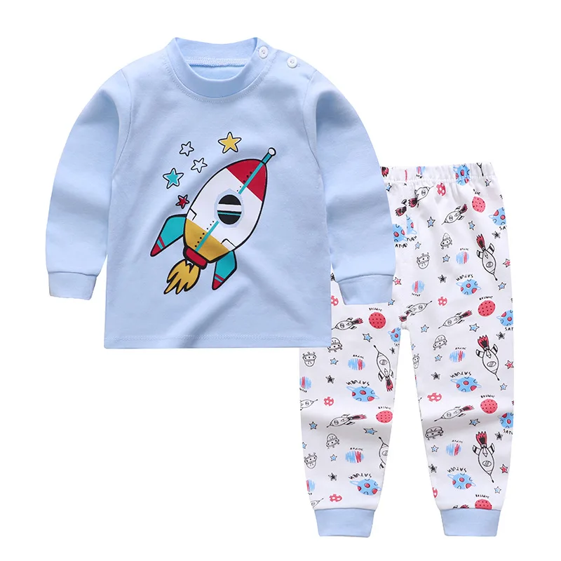 

SAILEROAD Rocket Printed Pajamas For Boys Cotton Long Sleeve Pyjamas Cartoon Kids Pijama Infantil Girls Home Wear Clothes PJS