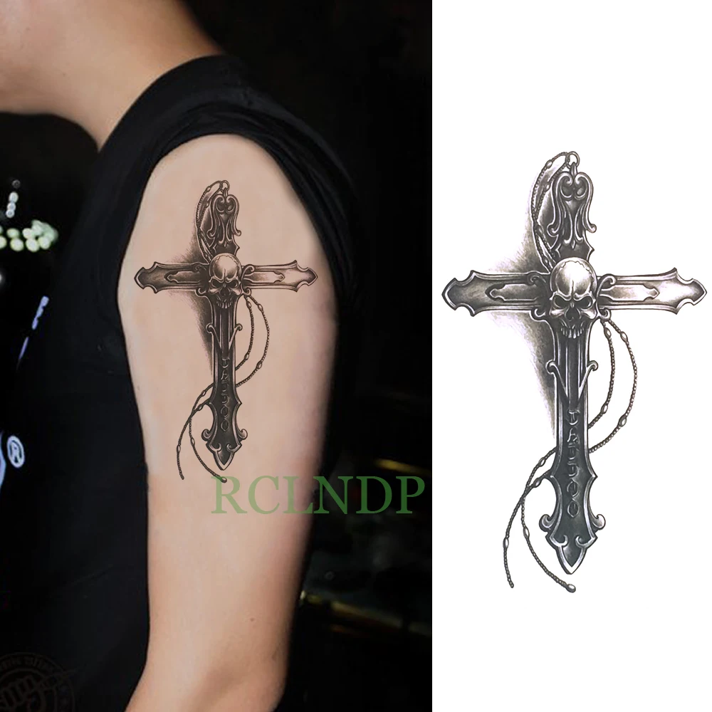 Водонепроницаемые временные тату наклейки череп голова Крест Поддельные флэш