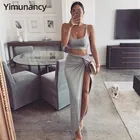 Yimunancy 5 цветов комплект из двух предметов 2020 летний топ без рукавов и юбка макси с высоким разрезом и узлом сексуальная женская одежда Клубная одежда