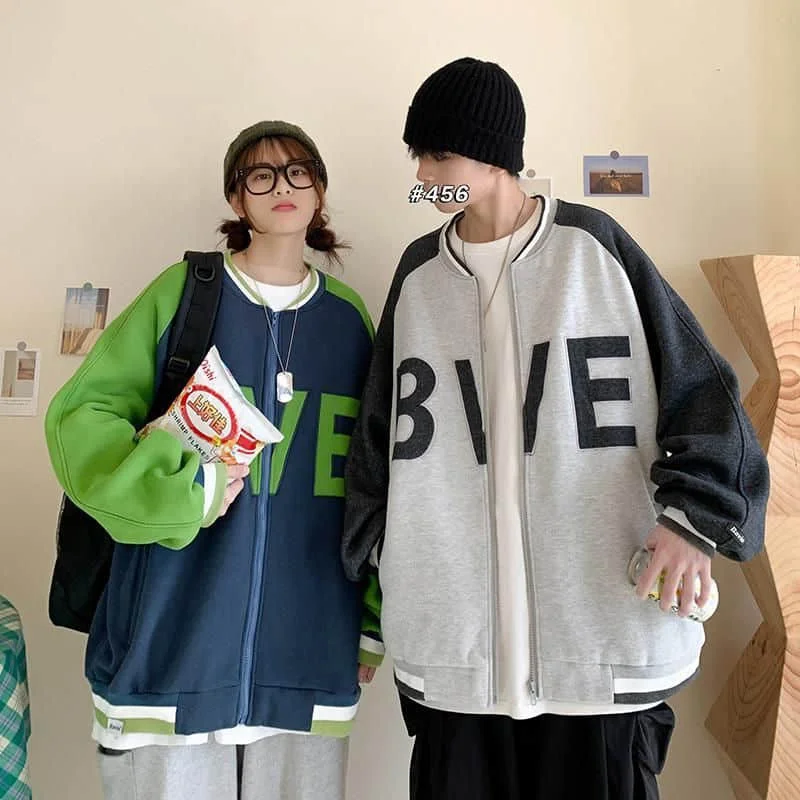 

Contrast color Baseball Jacket cardigan Sportswear Jacket Women's jacket spring autumn loose Korean retro minimalist lover Full