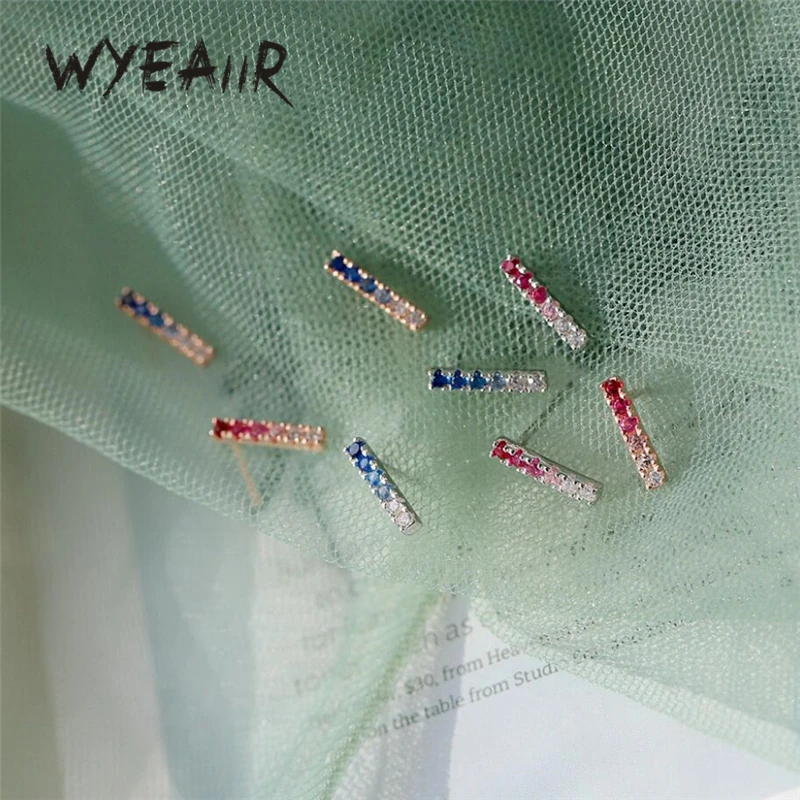 

WYEAIIR 925 Sterling Silver Colorful Gradient Crystal Geometric Shiny Female Stud Earrings