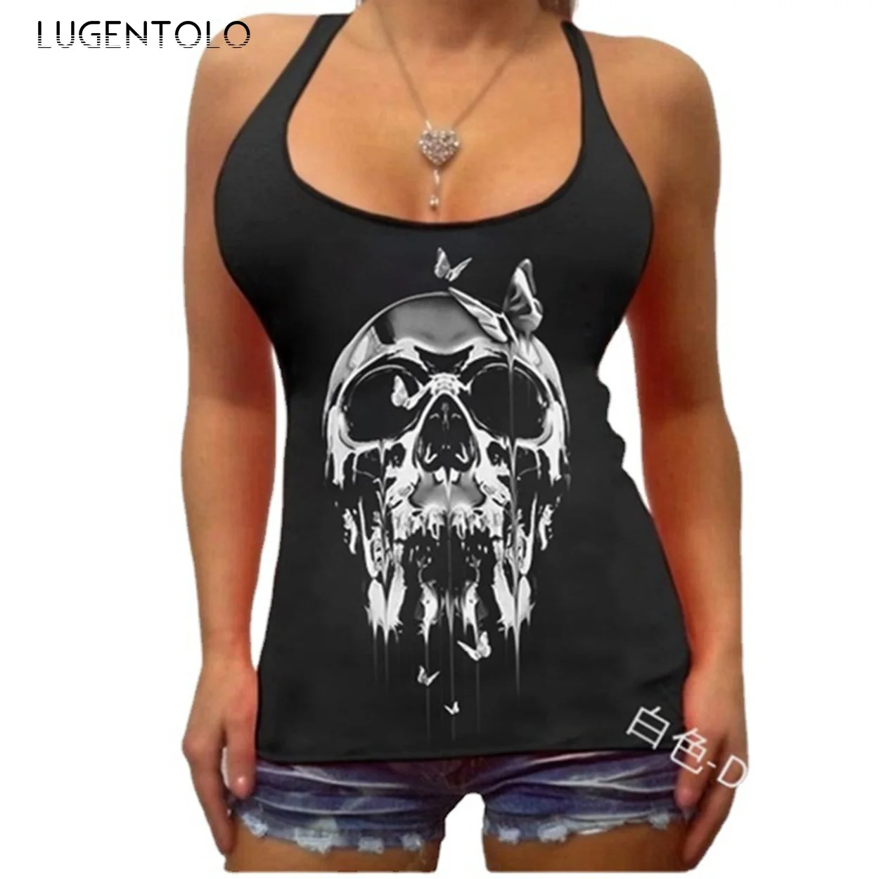 

Sexy Tanks Women Summer Sleeveless Tops Skull Print Tee Large Size Tee Female Casual Street Thin Pullover Tank