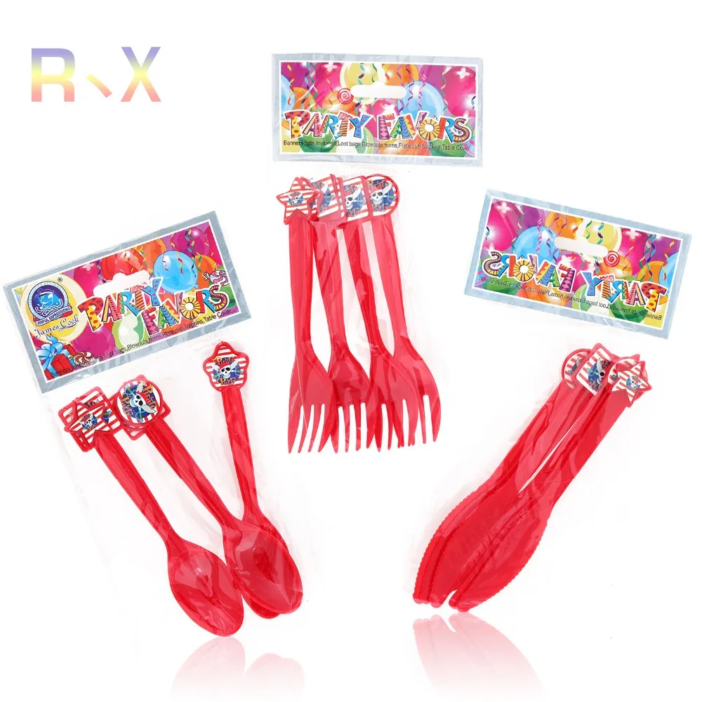 Пираты тема нож вилка ложка 6 шт./лот пластиковые вечерние украшения с днем