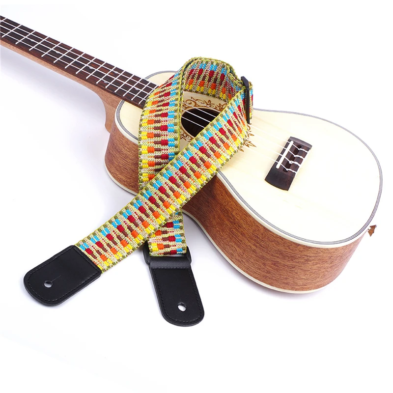 

Регулируемый плетеный ремень для гитары ручной работы в национальном стиле с концами из искусственной кожи Аксессуары для музыкальных инс...