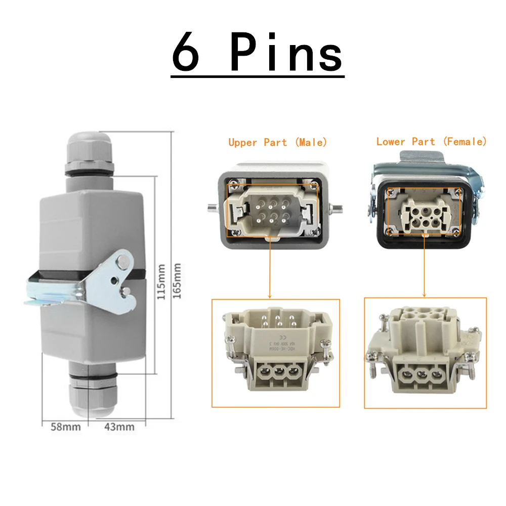 Прямоугольный сверхмощный соединитель стыкового типа 6 10 16 24 32 контакта