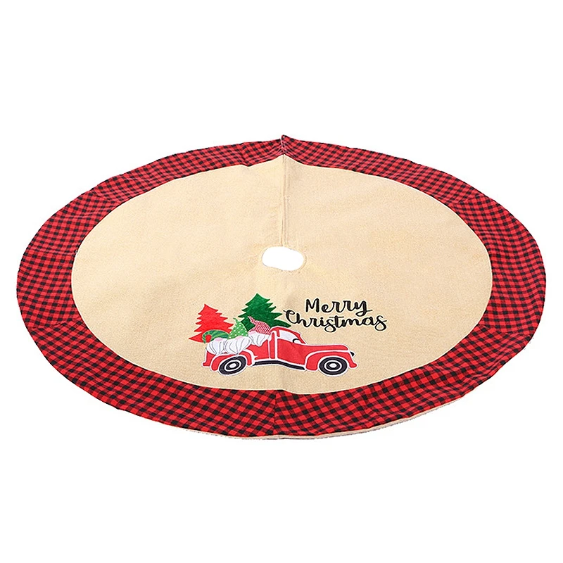 

1 Pcs Christmas Tree Skirt Red And Black Trim Car Pattern Xmas Tree Holiday Decorations