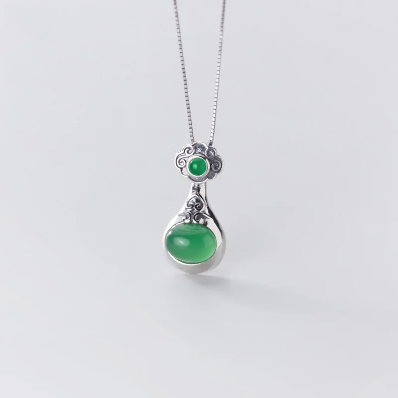 

PONYKISS Vintage S925 Sterling Silver Green Wishful Minimlist Pandent Necklace for Women Party Fine Jewelry wholesale Accessory