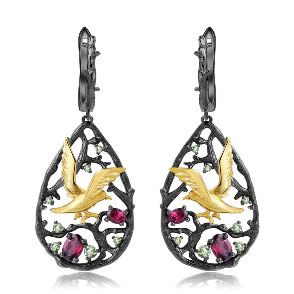 Женские свадебные серьги ветки GEM'S BALLET ручной работы с натуральным родолитовым