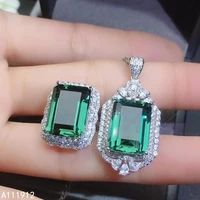 kjjeaxcmy fine jewelry green crystal 925 sterling silver women pendant necklace chain ring set classic