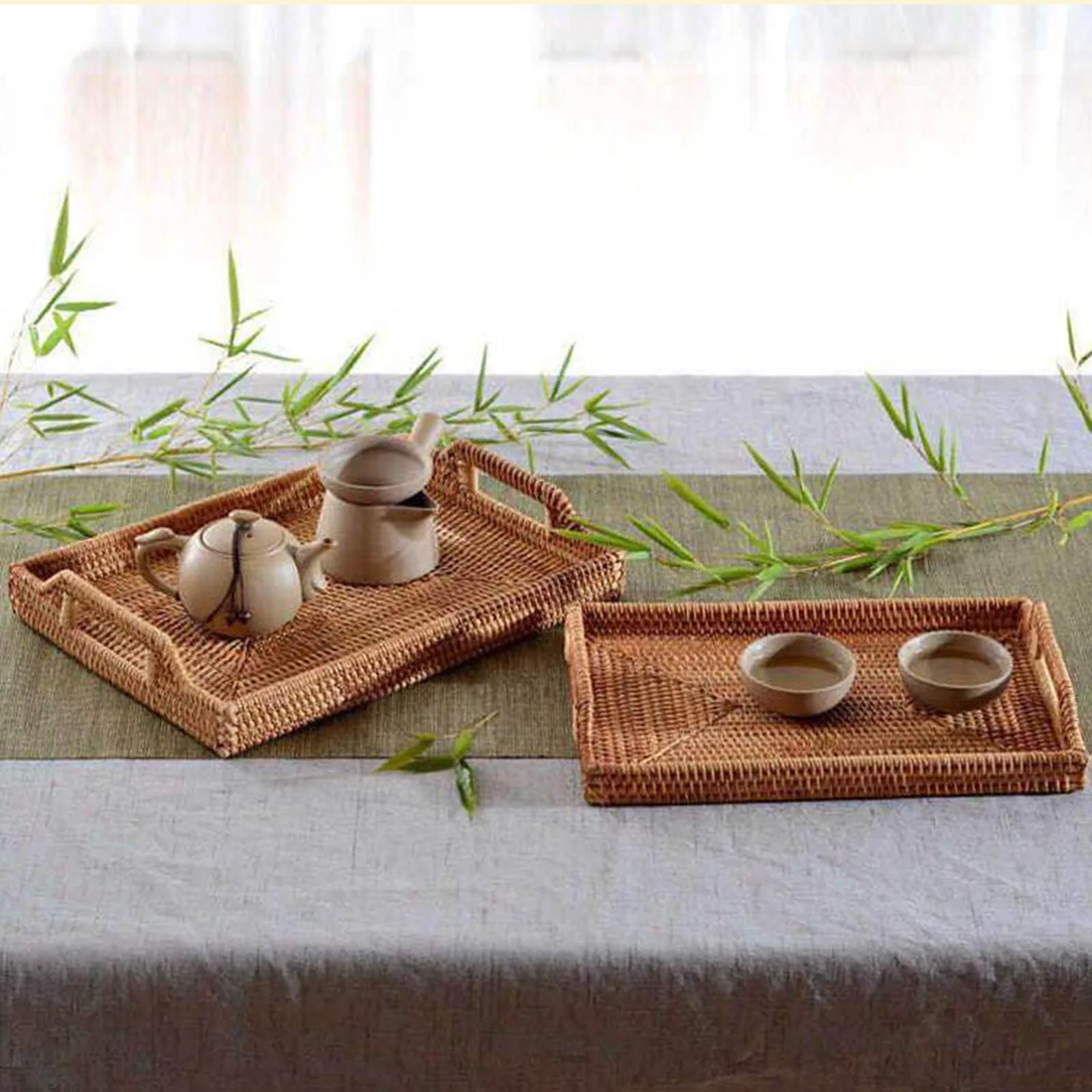 

Bread Tray Hand-woven Rattan Fruit Vegetable Storage Basket Portable Kitchen Home Organizer
