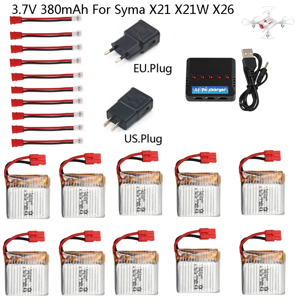Литий-ионный аккумулятор 3,7 в, 380 мА · ч и зарядное устройство для дрона Syma X21, X21W, X26, запасные части для радиоуправляемого квадрокоптера, Аккумулятор 3,7 в, батареи для радиоуправляемых игрушек