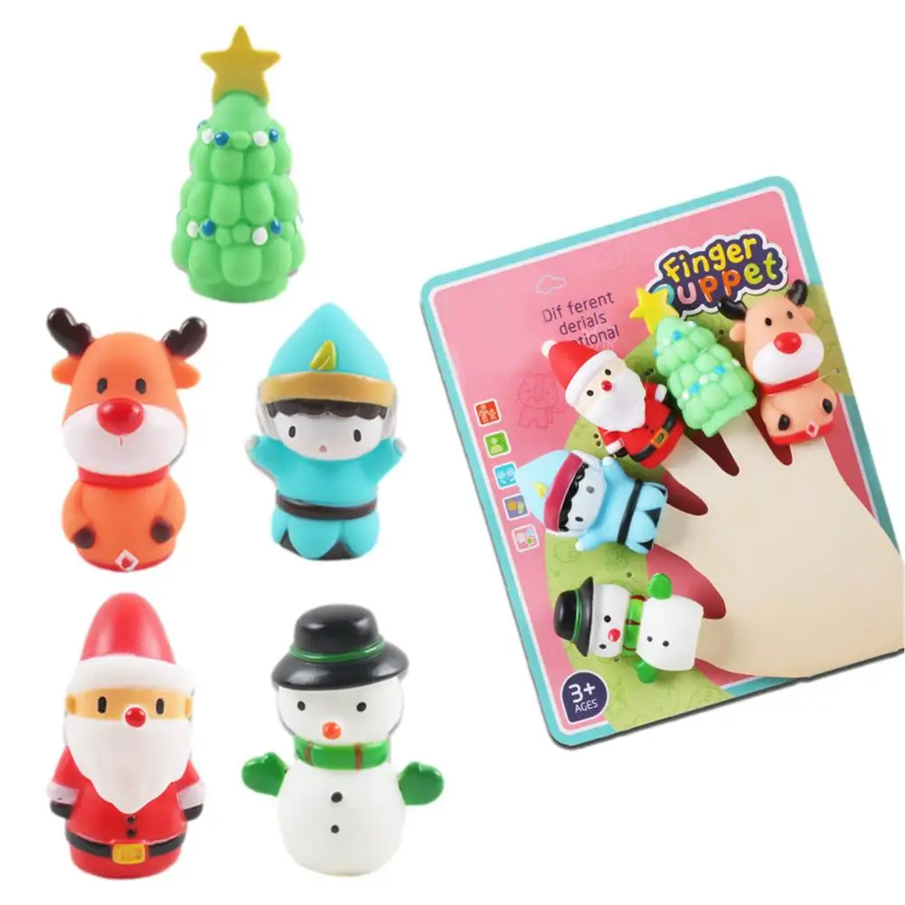 

Christmas Finger Puppets 5 PCS Christmas Finger Puppets Set Elk Santa Claus Snowman Christmas Tree Bulk Finger Puppets Decora
