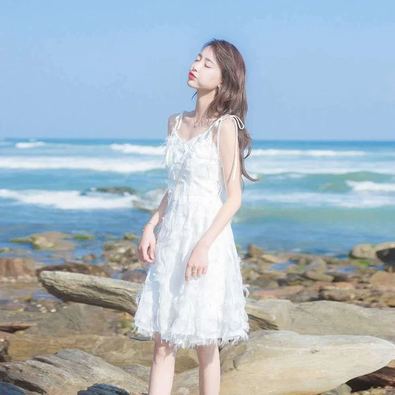 

Женское пляжное платье на бретельках, элегантное шифоновое платье миди белого цвета с открытыми плечами и открытой спиной, лето 2021, Y917