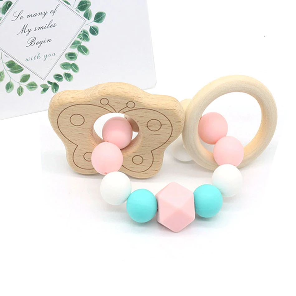 Прорезыватель для зубов из натурального дерева с силиконовыми бусинами 1 шт. |