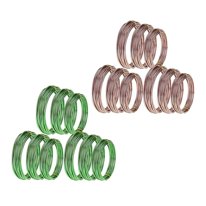 

2 Set 9 Rolls Bonsai Wires Anodized Bonsai Training Wire with 3 Sizes (1.0 Mm,1.5 Mm,2.0 Mm)-Green & Brown