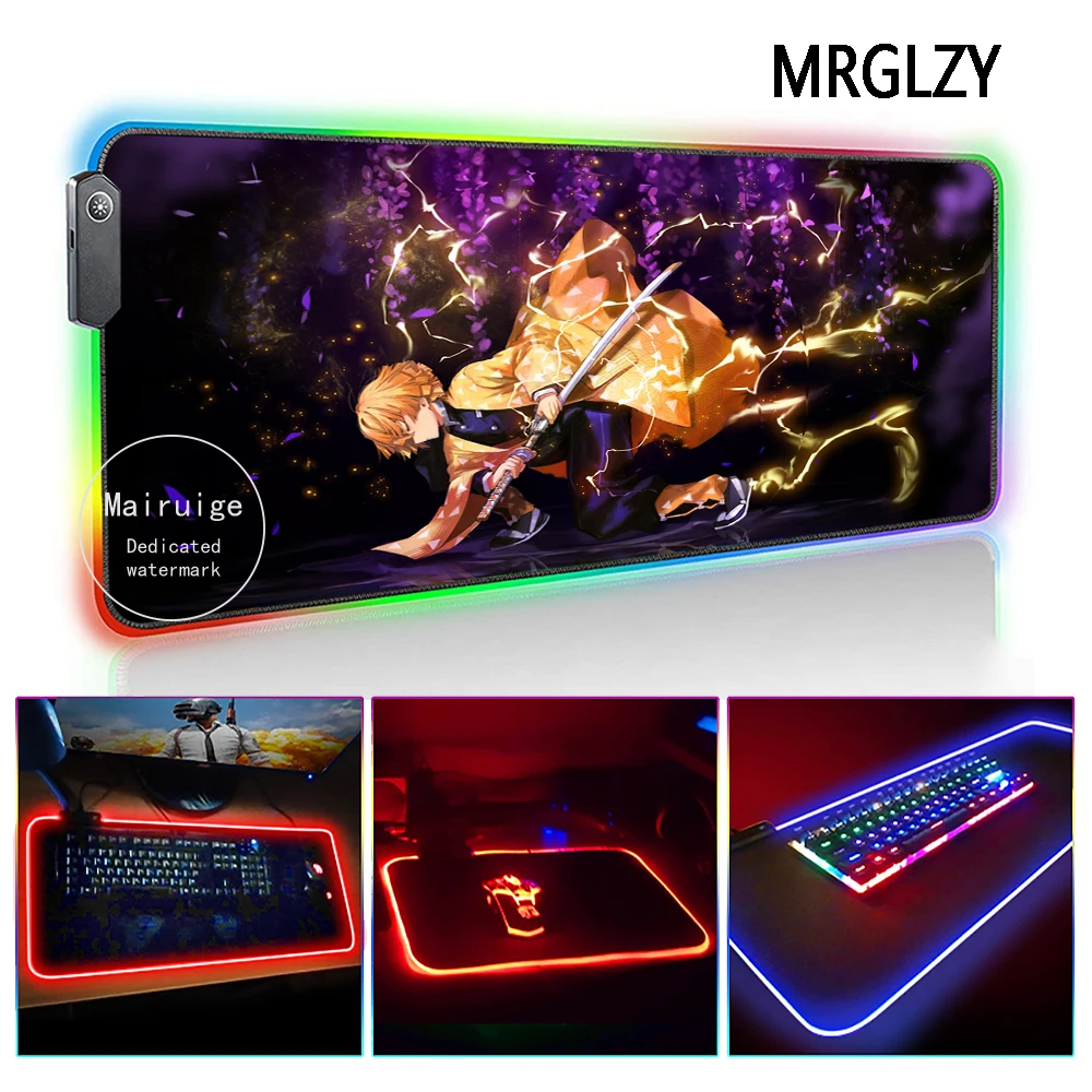 

MRGLZY 40*90CM Hot Anime Demon Slayer Zenitsu LED Light RGB Gamer Large Mouse Pad DeskMat Gaming Accessories for Laptop Keyboard