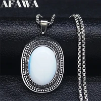 2022 bohemia oval stone opal stainless steel chain necklace for womenmen jewelry bohemian necklace collana pietra n3608s01