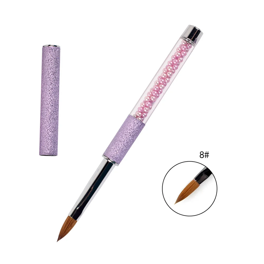 Purple SIZE 8 ANGNYA/1 шт., акриловая кисть для маникюра из колинского соболя 2#4#6#8#10#, розовые стразы, декорированные металлическими ручными кистями для ногтей, сделай сам, для рисования ногтей - Цвет: Purple SIZE 8