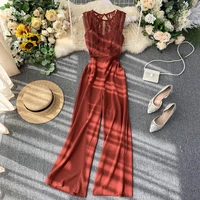 ftlzz new beach full length sexy lace hollow out o neck tank jumpsuit summer women slim wide legged playsuit holiday romper