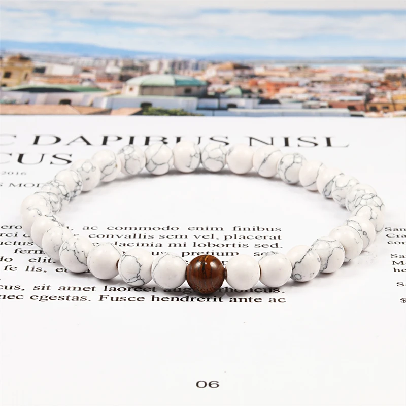 Классический белый браслет из натурального камня 6 мм с бусинами для мужчин и