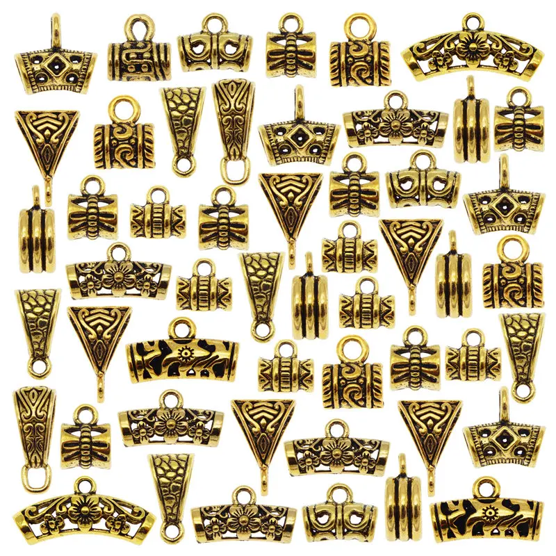 

Julie Wang 20/26PCS Bail Beads Charms Antique Gold Color Tube Spacer Bead European Bracelet Pendant Jewelry Making Accessory