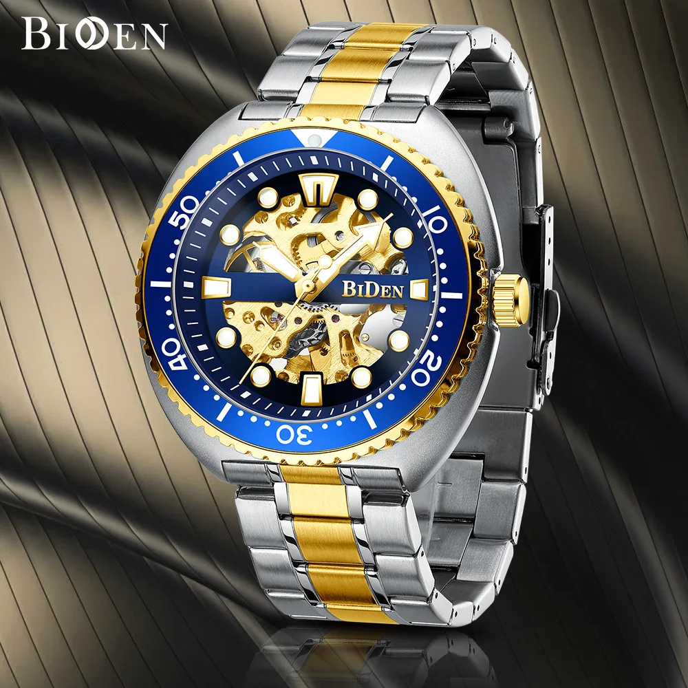 Luxury Automatic Mechanical Men Watches Waterproof Stainless Steel Strap Unique Hollow Design Business Dress Watch for Male