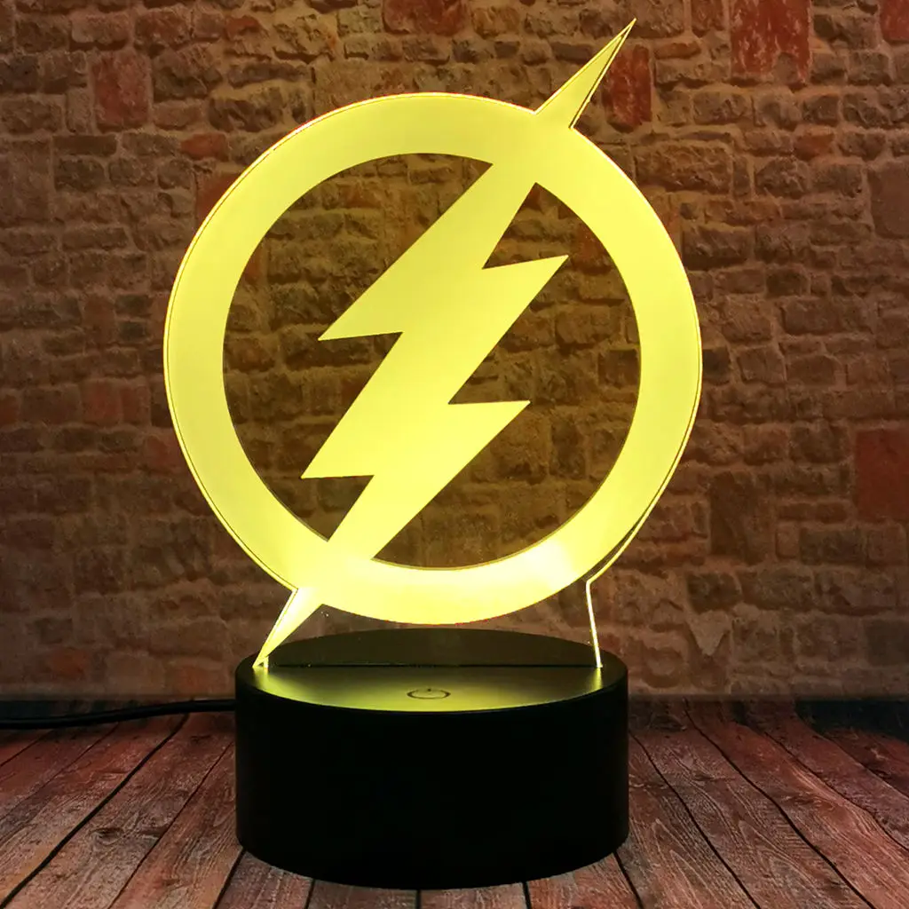 Modelo de logotipo Flash, ilusi&oacute;n 3D, luz LED nocturna, iluminaci&oacute;n cambiante colorida, Figuras de superh&eacute;roes, Juguetes-3