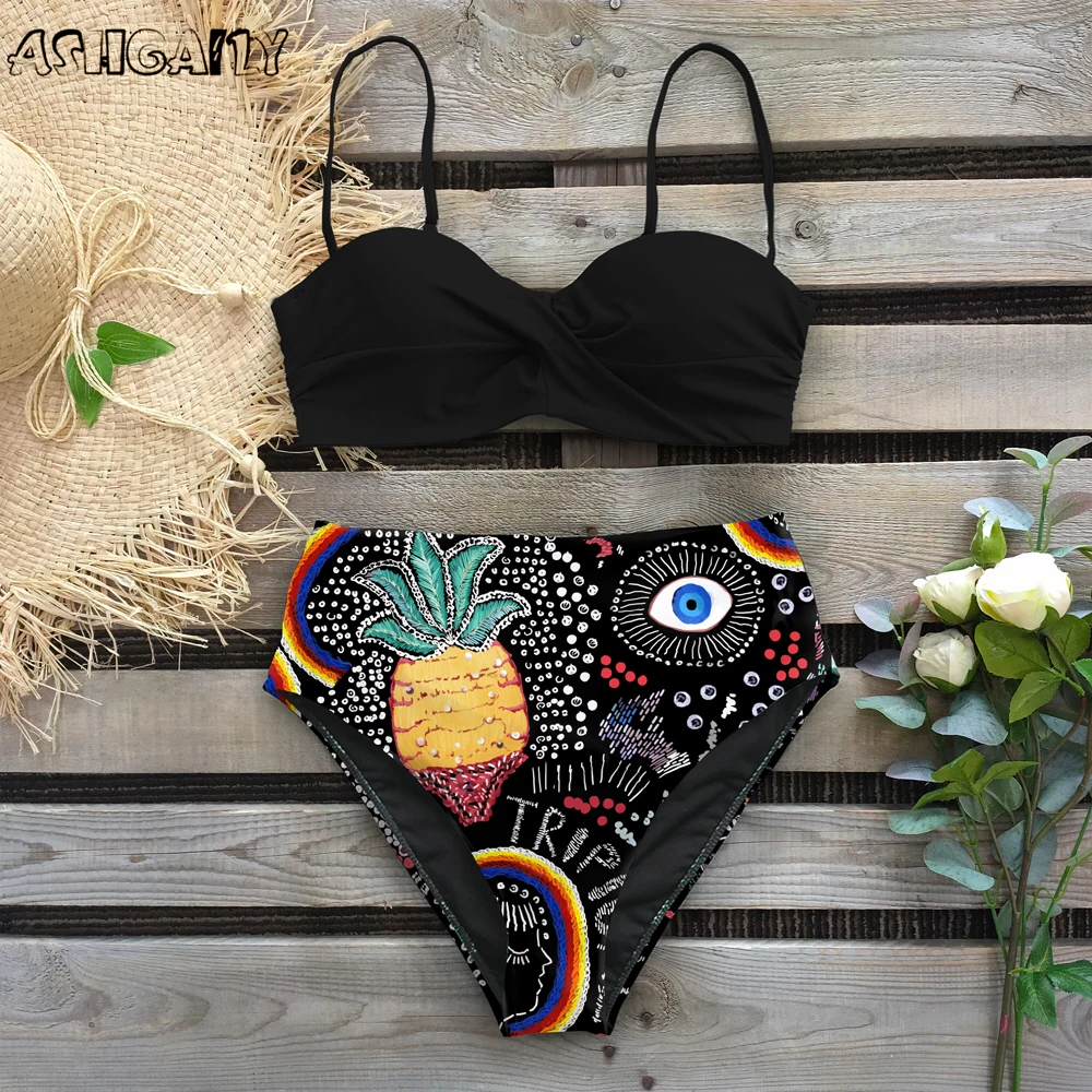 

Sexy 2021 Bikini Swimsuit Women Swimwear Push Up Bikinis Set Leaf Print Female High Waist Swimming Suits for Bathing Suit