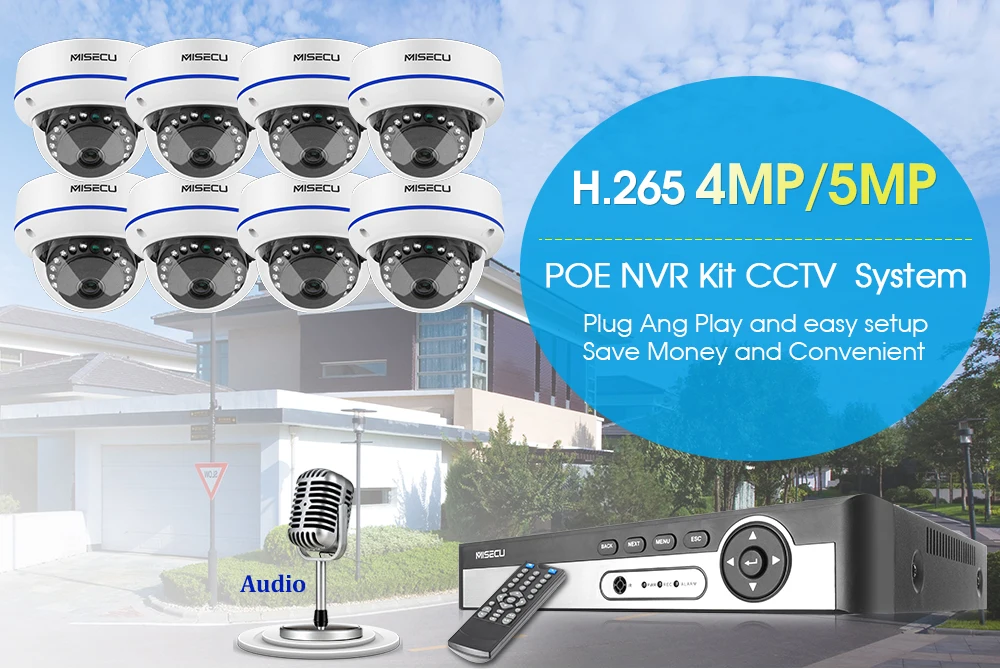 MISECU H.265 8CH 48 V POE CCTV система 5.0MP IP POE Антивандальная Водонепроницаемая металлическая камера 2560*1440 комплект видеонаблюдения