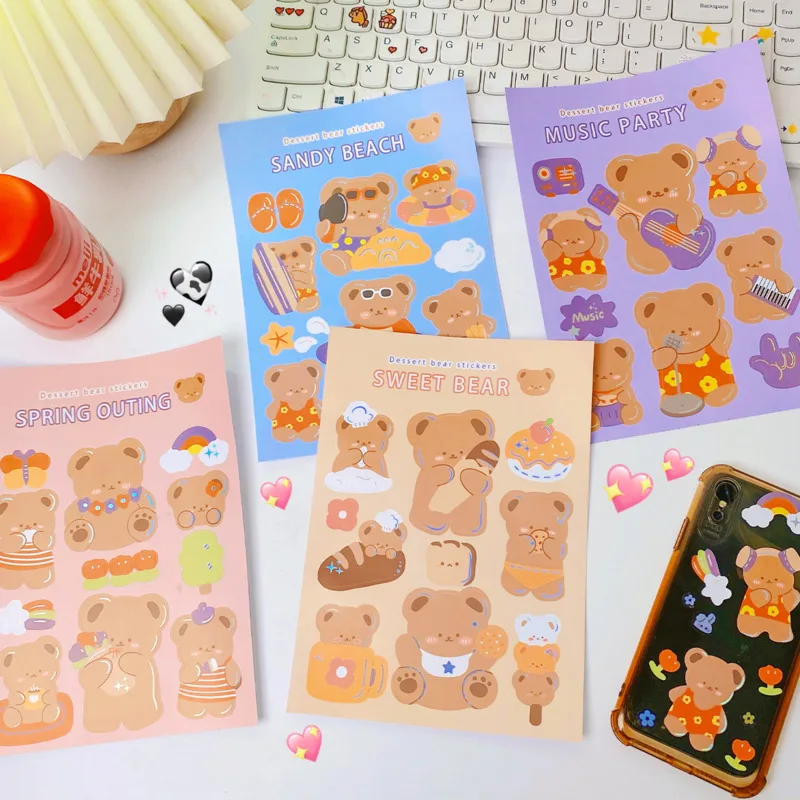 

Cartoon Sweet Bear Cute Stickers Sealing Post It Mobile Phone Laptop Girl Stationery Kawaii Diy Decorative Stickers Scrapbooking