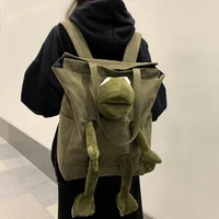 new solid green color womens nylon backpack with frog simple school bag for teenage girls shoulder travel bag school backpack
