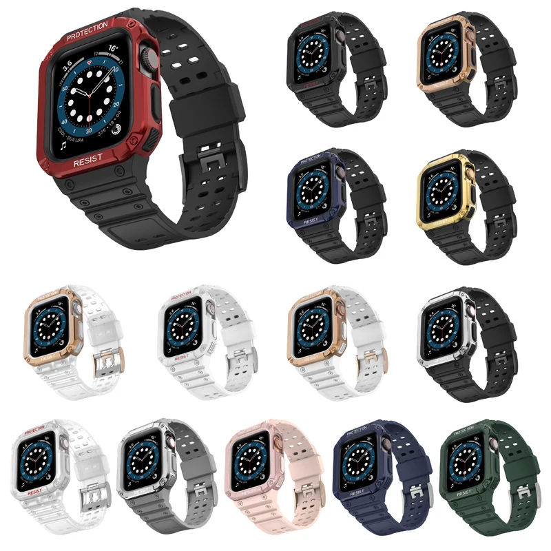 

Case+Strap For Apple Watch band 45mm 41mm 44mm 40mm 38mm 42mm rubber Silicone watchband belt bracelet iWatch series 3 4 5 6 se 7