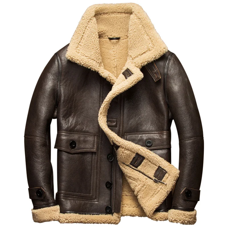 

real winter Men's fur coats, natural and warm skin, sheepskin, motorcycle flying coats, clothes
