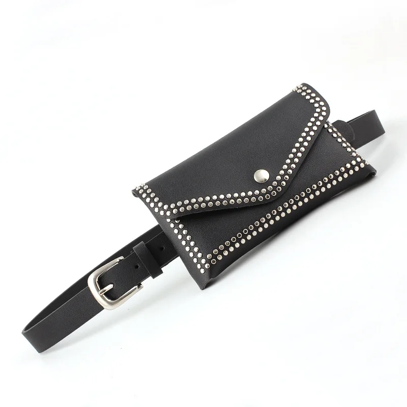 

Solid Color Rivets Leather Waist Bag Women Hasp Small Mobile Pouch Chest Pocket Crossbody Bag Ladies Waist Pack Pouch Belt