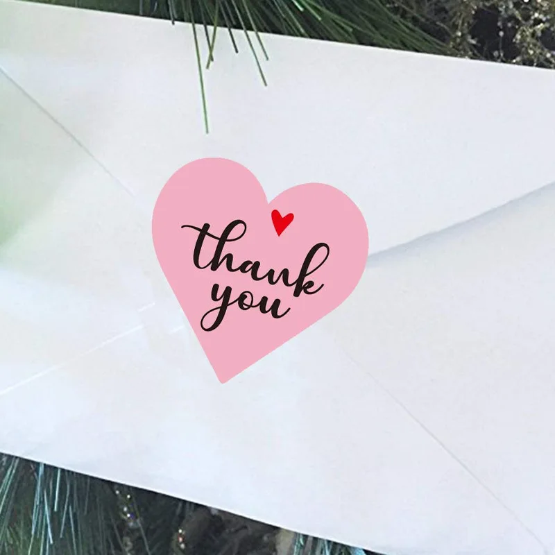1 Roll 2 Styles Pink Heart Thank You Wedding Stickers for Shopping Small Shop Local Handmade Baking Gift Decor Labels Sticker | Канцтовары